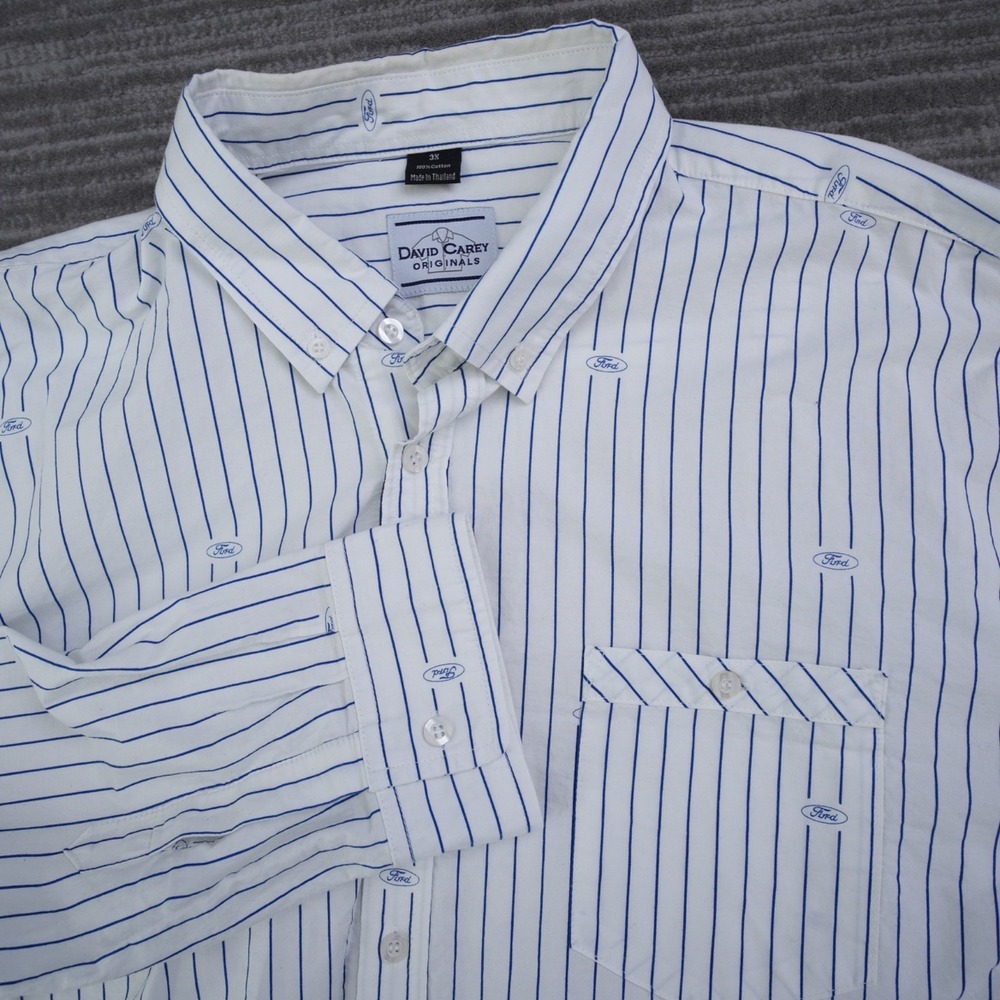 David Carey Originals Ford Shirt Men Button Down Long Sleeve Striped Logos 3XL